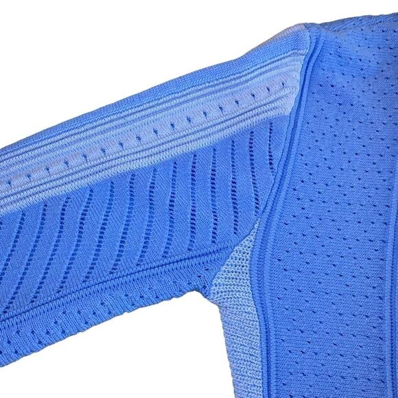 EUC Blue Amaryllis Sweater with White Accents and Ruffles - Picture 6 of 11